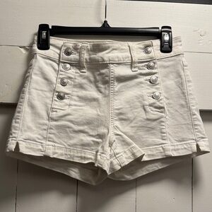 American Eagle High Rise Shortie High Waist white Denim Shorts Button Front 4